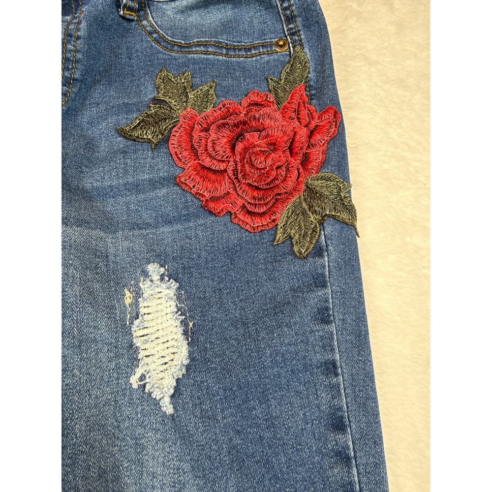 Boom Boom Jeans Womens Size 9 Floral Rose Embroidered Distressed Skinny Jeans View 3